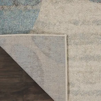 7' X 10' Ivory Gray And Blue Botanical Leaves Area Rug