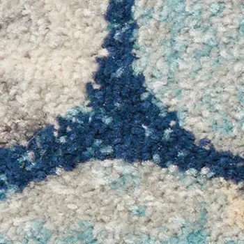 7' Turquoise Cream and Navy Blue Floral Distressed Runner Rug