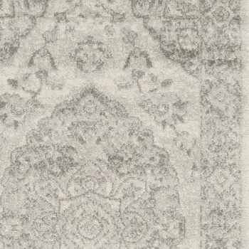 7' Ivory And Gray Floral Medallion Distressed Runner Rug