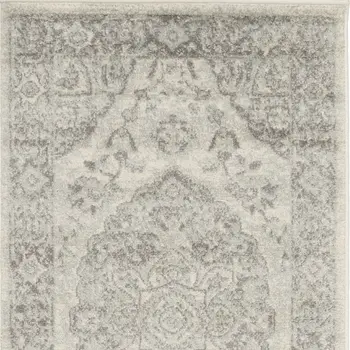 7' Ivory And Gray Floral Medallion Distressed Runner Rug