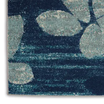 4' X 6' Navy Blue Light Blue and Gray Botanical Leaves Area Rug