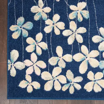 4' X 6' Navy Blue and Ivory Floral Area Rug