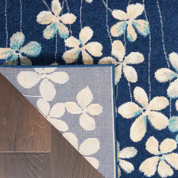 4' X 6' Navy Blue and Ivory Floral Area Rug