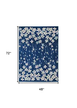 4' X 6' Navy Blue and Ivory Floral Area Rug
