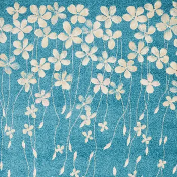 4' X 6' Turquoise and Cream Botanical Leaves Area Rug