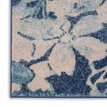 4' X 6' Navy Blue and Ivory Floral Area Rug