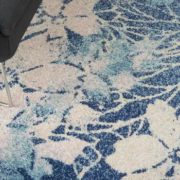 4' X 6' Navy Blue and Ivory Floral Area Rug