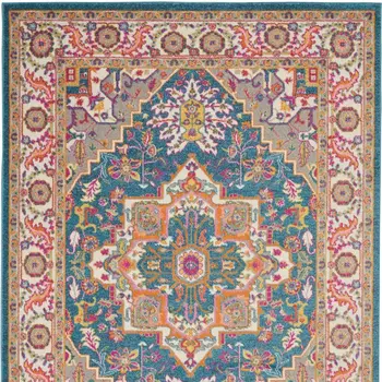 4' X 6' Navy Blue and Ivory Floral Area Rug