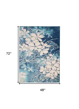 4' X 6' Navy Blue and Ivory Floral Area Rug