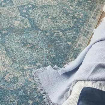 4' X 6' Ivory and Light Blue Oriental Distressed Area Rug