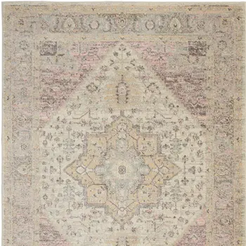 4' X 6' Ivory Pink And Gray Floral Distressed Area Rug