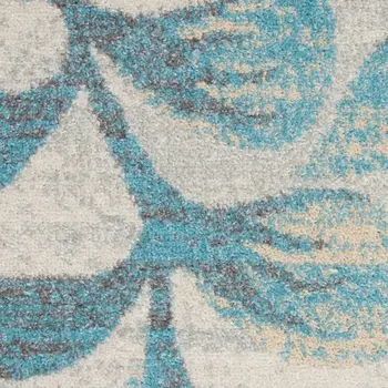 4' X 6' Beige Gray And Blue Botanical Leaves Area Rug