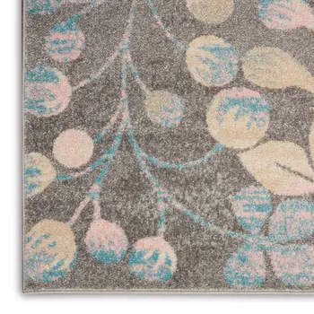4' X 6' Beige Gray And Blue Botanical Leaves Area Rug