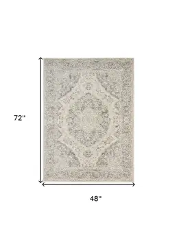 4' X 6' Ivory And Gray Floral Medallion Distressed Area Rug