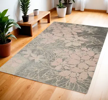 4' X 6' Gray And Pink Floral Area Rug