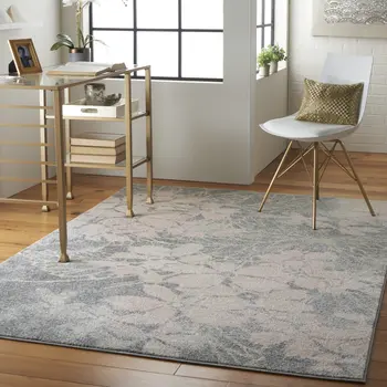 4' X 6' Gray And Pink Floral Area Rug