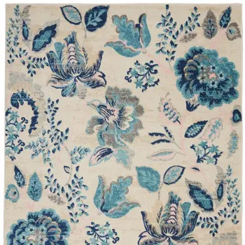 4' X 6' Ivory Navy Blue And Light Blue Floral Area Rug