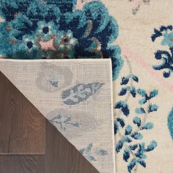 4' X 6' Ivory Navy Blue And Light Blue Floral Area Rug