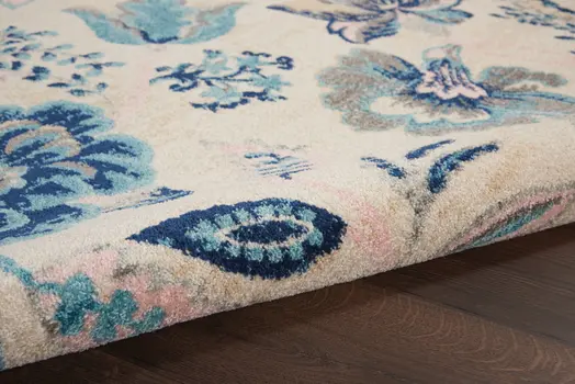 4' X 6' Ivory Navy Blue And Light Blue Floral Area Rug