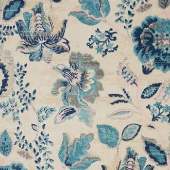 4' X 6' Ivory Navy Blue And Light Blue Floral Area Rug