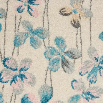 4' X 6' Pink Gray and Blue Botanical Leaves Area Rug