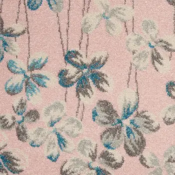 4' X 6' Pink Gray and Blue Botanical Leaves Area Rug