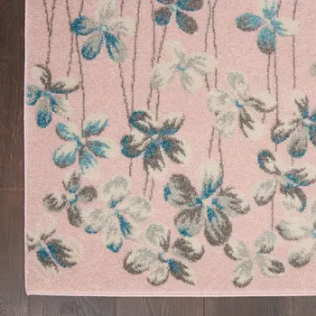 4' X 6' Pink Gray and Blue Botanical Leaves Area Rug