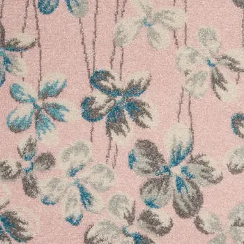4' X 6' Pink Gray and Blue Botanical Leaves Area Rug