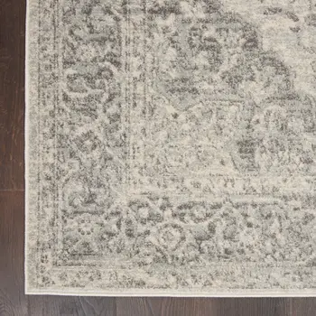 5' Ivory And Blue Floral Round Rug