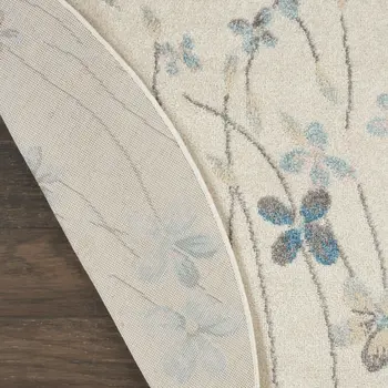 5' Ivory And Blue Floral Round Rug
