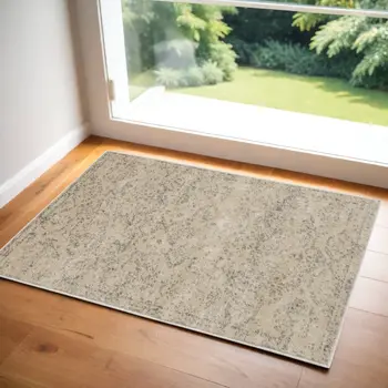 2' X 4' Beige And Gray Oriental Distressed Area Rug