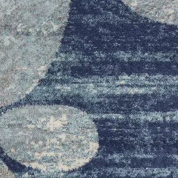 2' X 4' Navy Blue Light Blue and Gray Botanical Leaves Area Rug