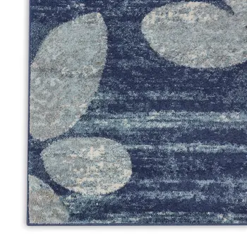 2' X 4' Navy Blue Light Blue and Gray Botanical Leaves Area Rug