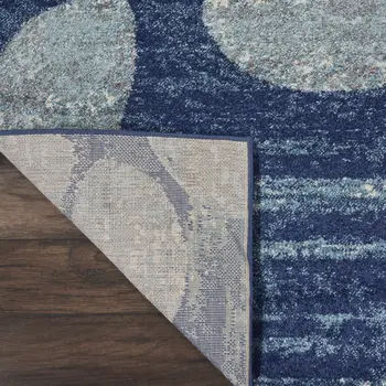 2' X 4' Navy Blue Light Blue and Gray Botanical Leaves Area Rug