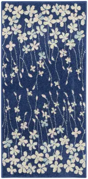 2' X 4' Navy Blue and Ivory Floral Area Rug