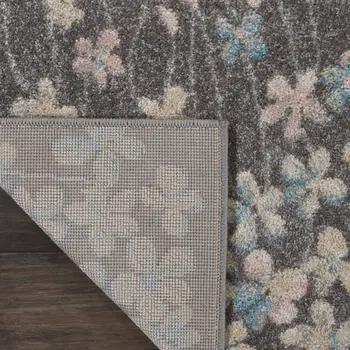 2' X 4' Navy Blue and Ivory Floral Area Rug