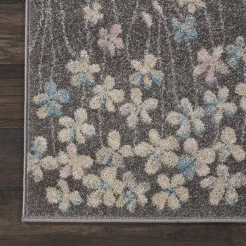 2' X 4' Navy Blue and Ivory Floral Area Rug