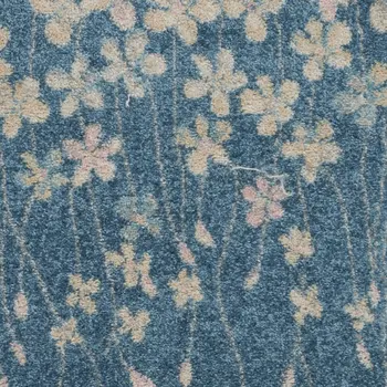 2' X 4' Turquoise and Cream Botanical Leaves Area Rug