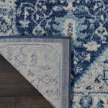 2' X 4' Ivory And Navy Blue Floral Medallion Distressed Area Rug
