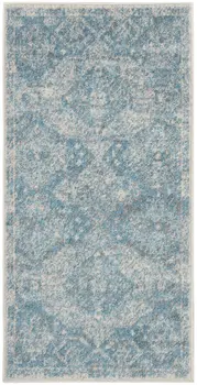 2' X 4' Ivory and Light Blue Oriental Distressed Area Rug