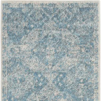 2' X 4' Ivory and Light Blue Oriental Distressed Area Rug