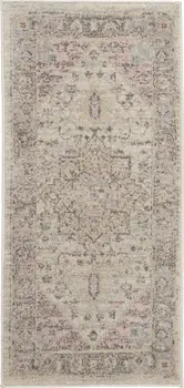 2' X 4' Ivory Pink And Gray Floral Medallion Distressed Area Rug