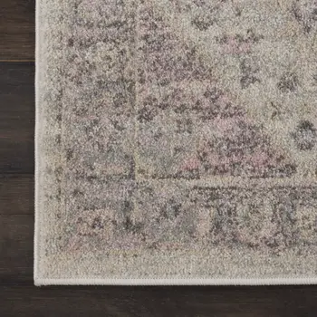 2' X 4' Ivory Pink And Gray Floral Medallion Distressed Area Rug