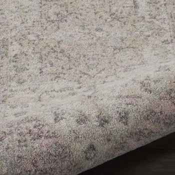 2' X 4' Ivory Pink And Gray Floral Medallion Distressed Area Rug