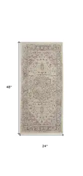 2' X 4' Ivory Pink And Gray Floral Medallion Distressed Area Rug