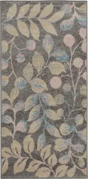 2' X 4' Beige Gray And Blue Botanical Leaves Area Rug