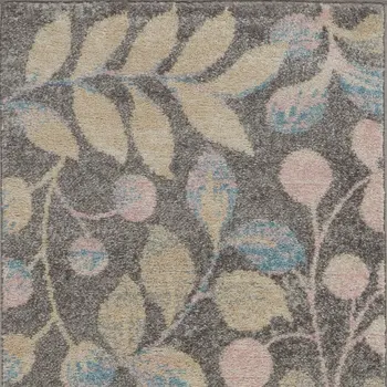 2' X 4' Beige Gray And Blue Botanical Leaves Area Rug