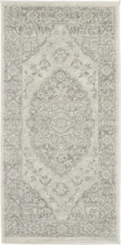 2' X 4' Ivory And Gray Floral Medallion Distressed Area Rug