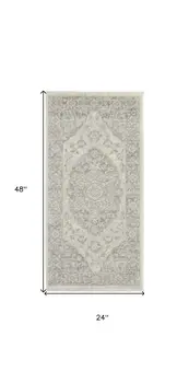 2' X 4' Ivory And Gray Floral Medallion Distressed Area Rug