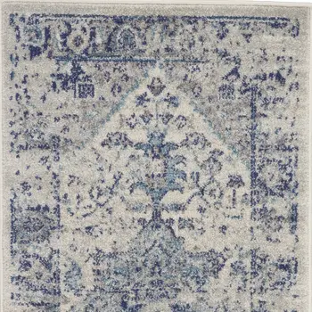 2' X 4' Ivory And Light Blue Floral Medallion Distressed Area Rug